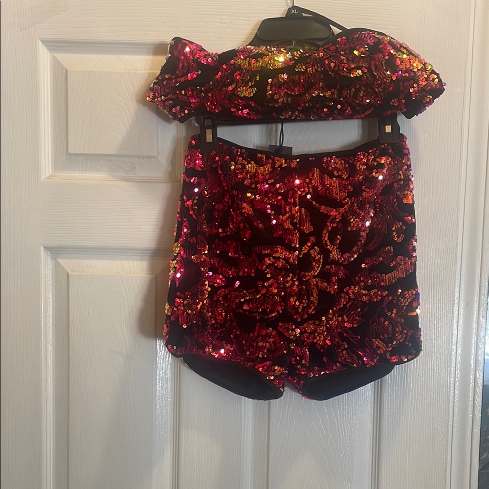 Sequin Off-Shoulder Top and Shorts Set